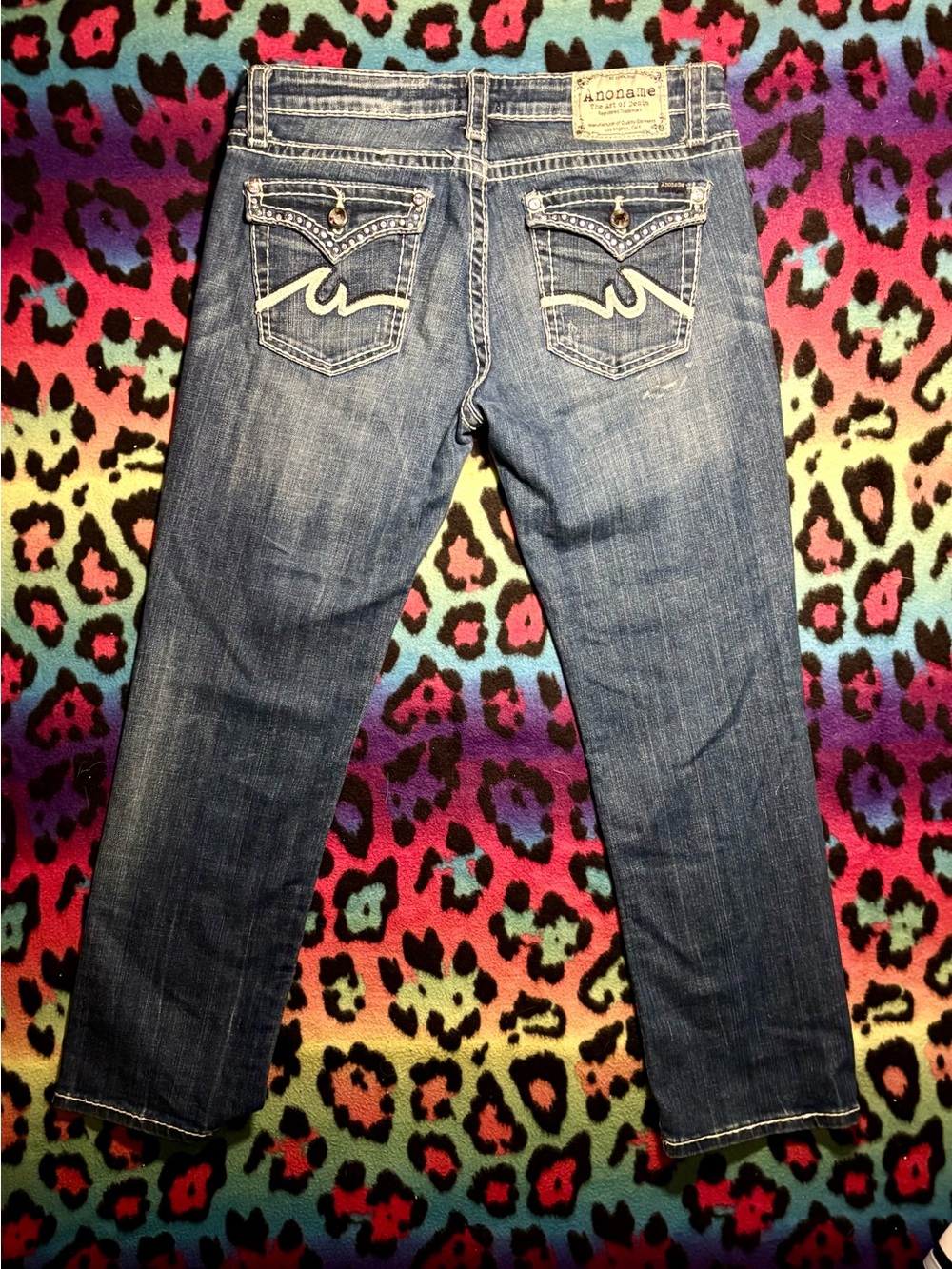 Anoname Embroidered embelished Denim Jeans Pocket Detail cut off jeans/capri